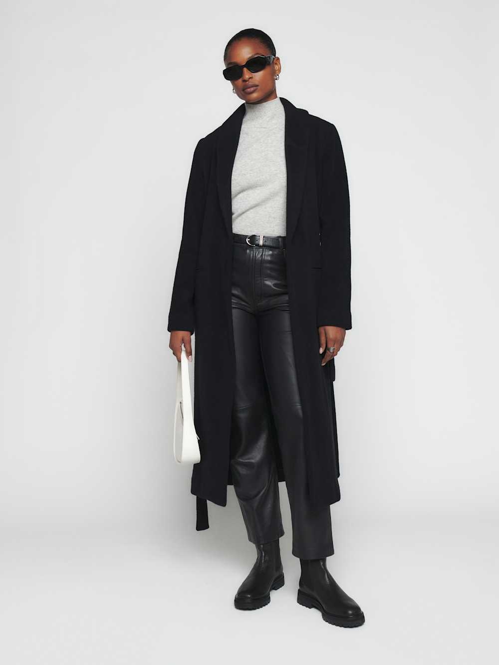 Reformation Downing Coat Wool Blend Trench Coat Long Tie Waist Size XL